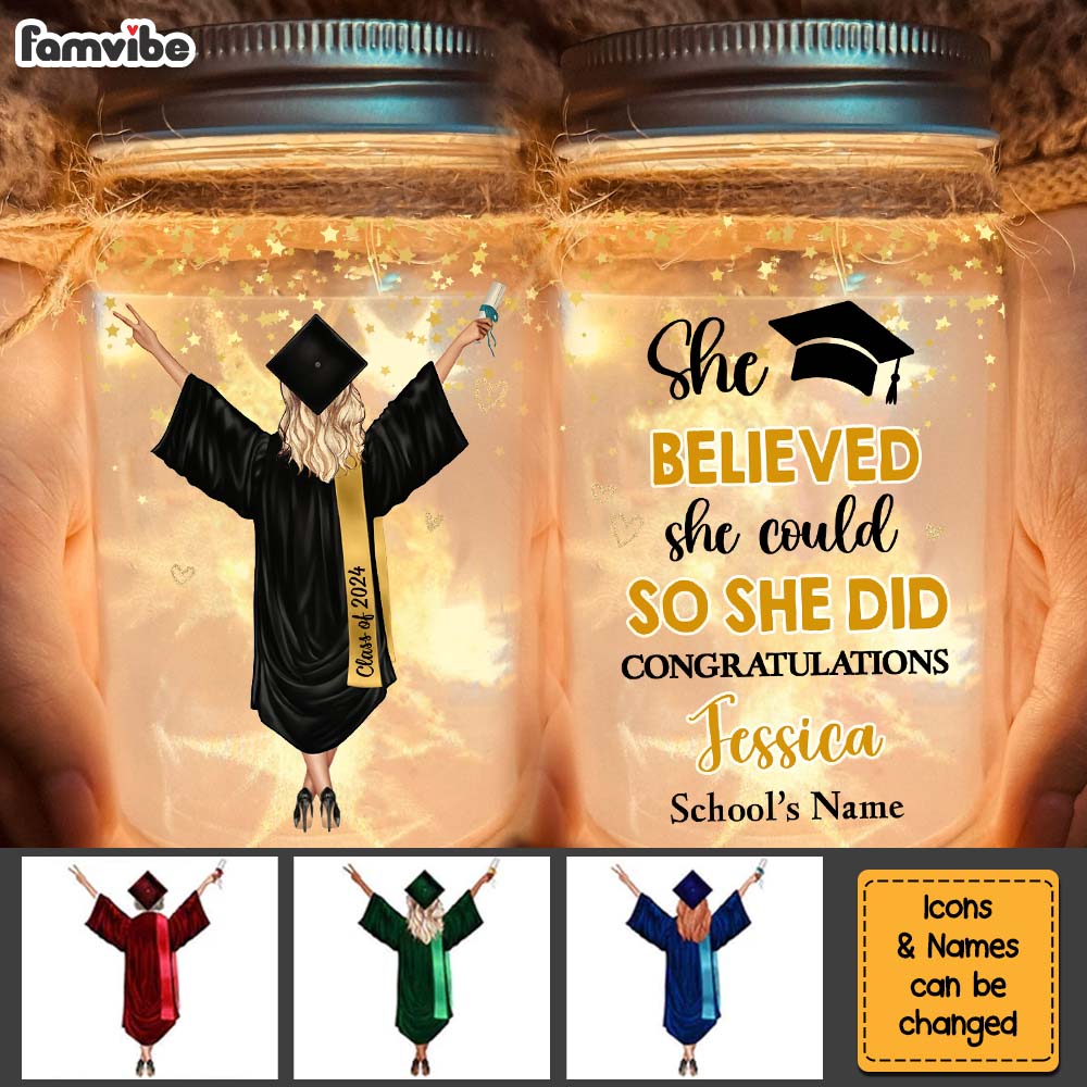 Personalized Graduation Gift Girl She Did It Mason Jar Light 32318 Primary Mockup