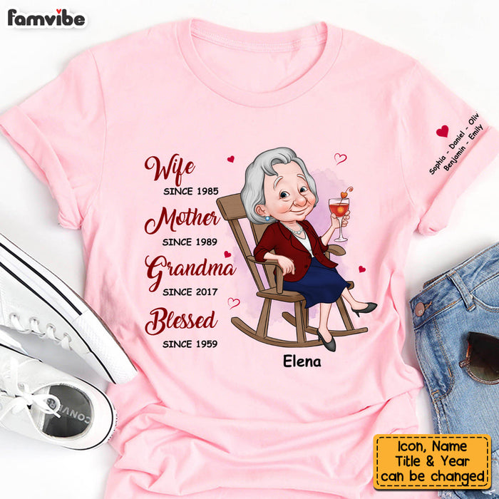 Personalized Gift For Grandma Name Sleeve Printed T-shirt 32348 1