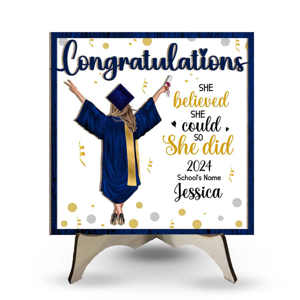 Personalized Graduation Gift She Believed She Could 2 Layered Separate Wooden Plaque 32357 Primary Mockup