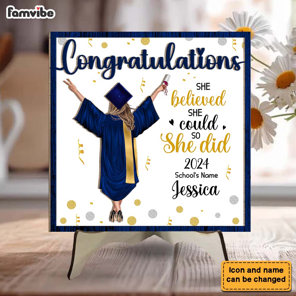 Personalized Graduation Gift She Believed She Could 2 Layered Separate Wooden Plaque 32357 Primary Mockup