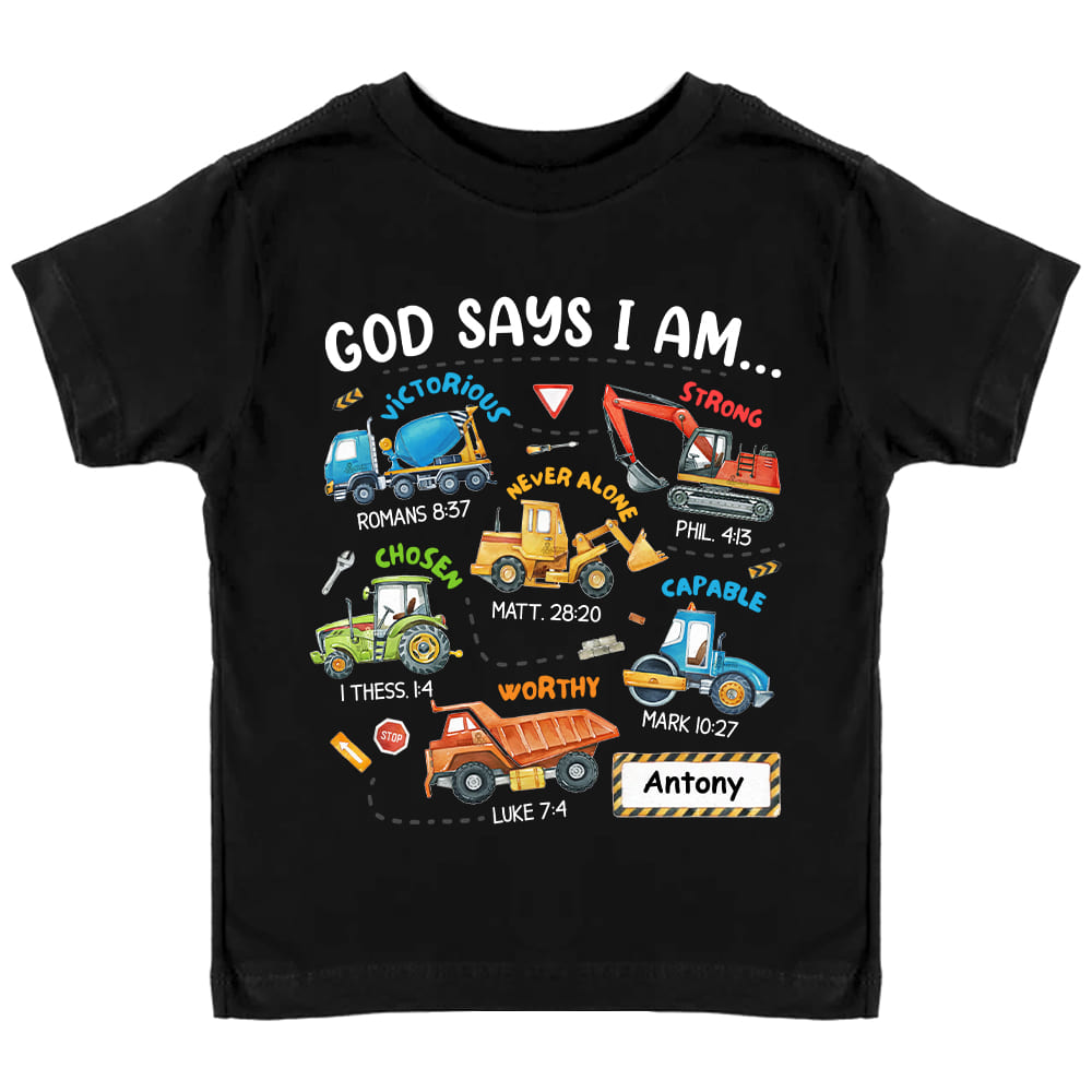 Personalized Gifts For Grandson Construction Machines I Am Kid T Shirt - Kid Hoodie - Kid Sweatshirt 32373 Mockup Black