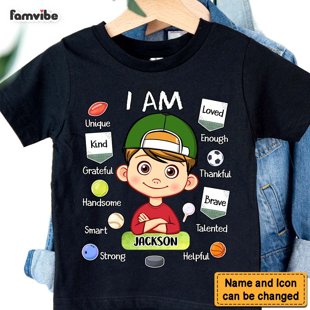 Personalized Gift For Grandson Sport Ball I Am Kid T Shirt - Kid Hoodie - Kid Sweatshirt 32381 Mockup Black