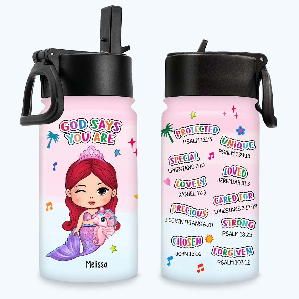 Personalized Gift For Granddaughter Mermaid God Says You Are Kids Water Bottle 32400 Primary Mockup