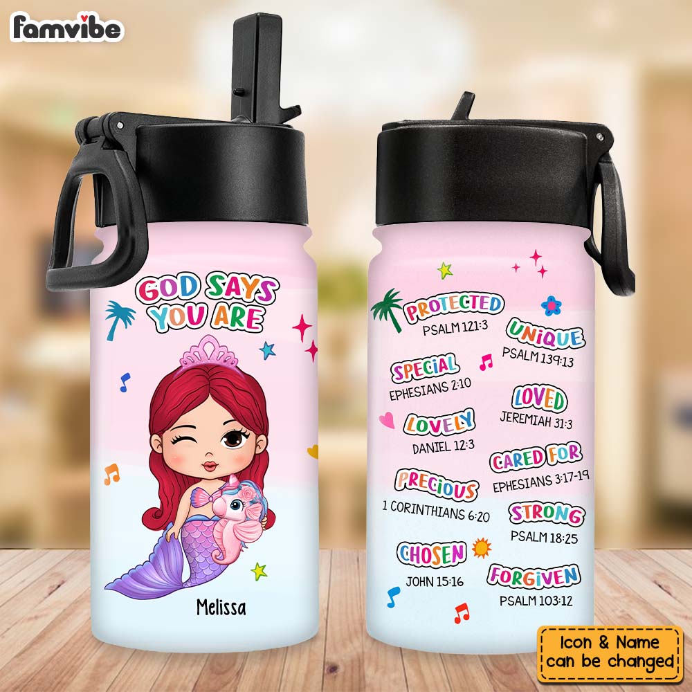 Personalized Gift For Granddaughter Mermaid God Says You Are Kids Water Bottle 32400 Primary Mockup