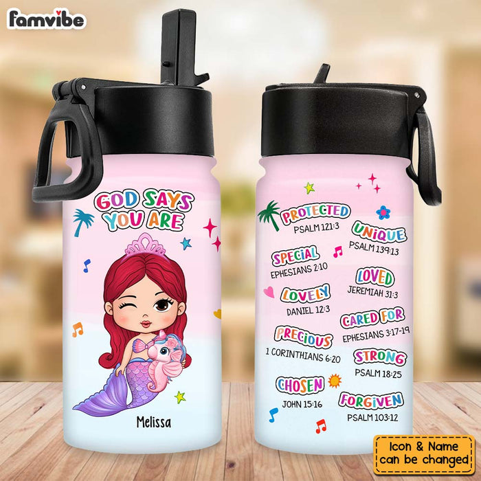 Personalized Gift For Granddaughter Mermaid God Says You Are Kids Water Bottle 32400 1