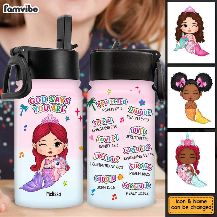 Personalized Gift For Granddaughter Mermaid God Says You Are Kids Water Bottle 32400 1