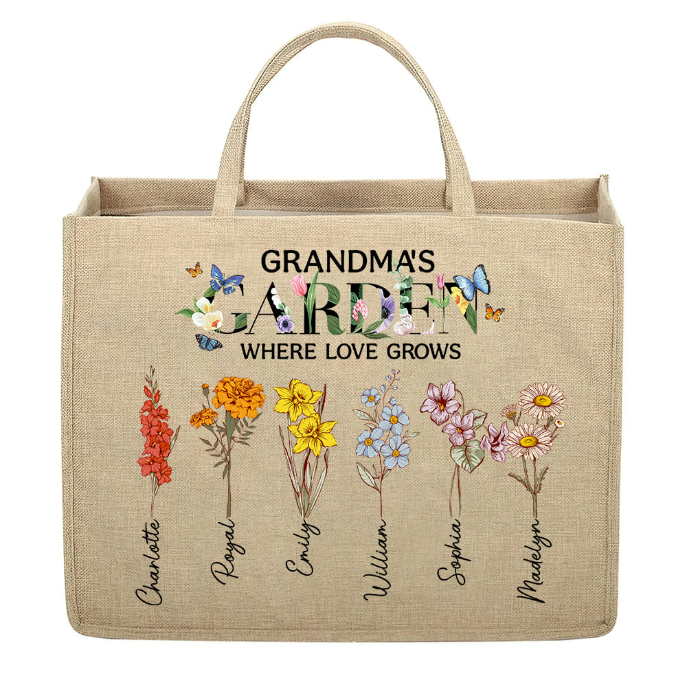 Personalized Gift For Grandma's Garden Linen Jute Shopping Bag 32404 Primary Mockup