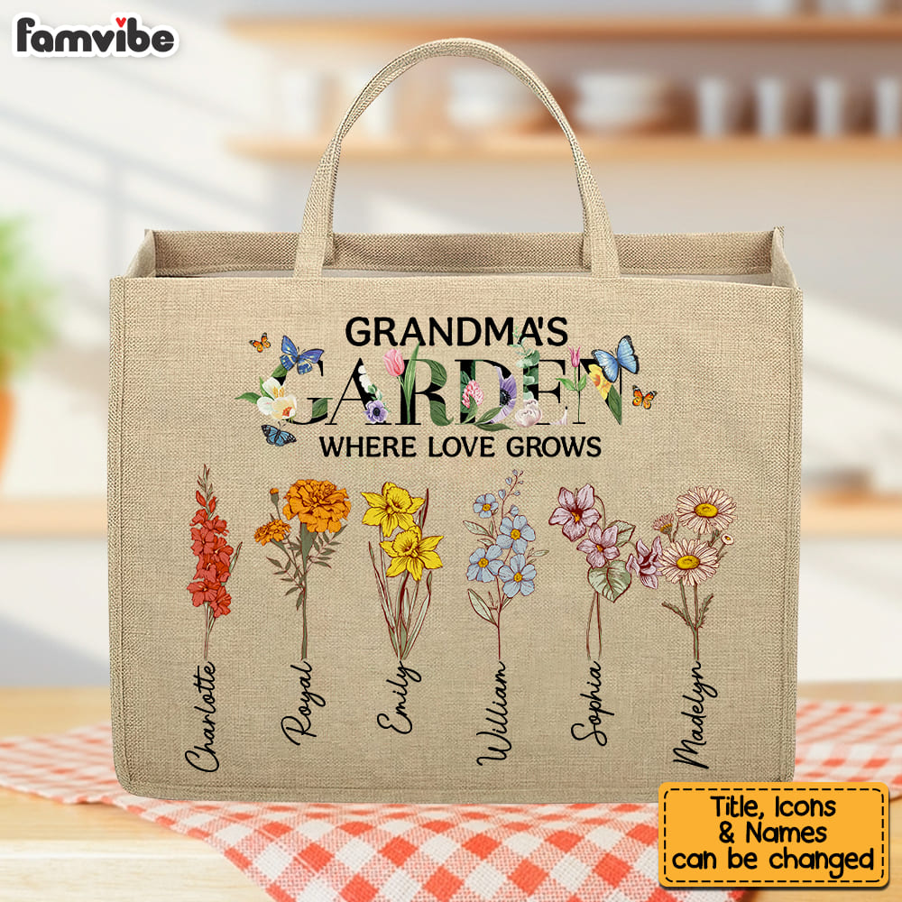 Personalized Gift For Grandma's Garden Linen Jute Shopping Bag 32404 Primary Mockup