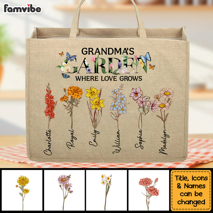 Personalized Gift For Grandma's Garden Linen Jute Shopping Bag 32404 1