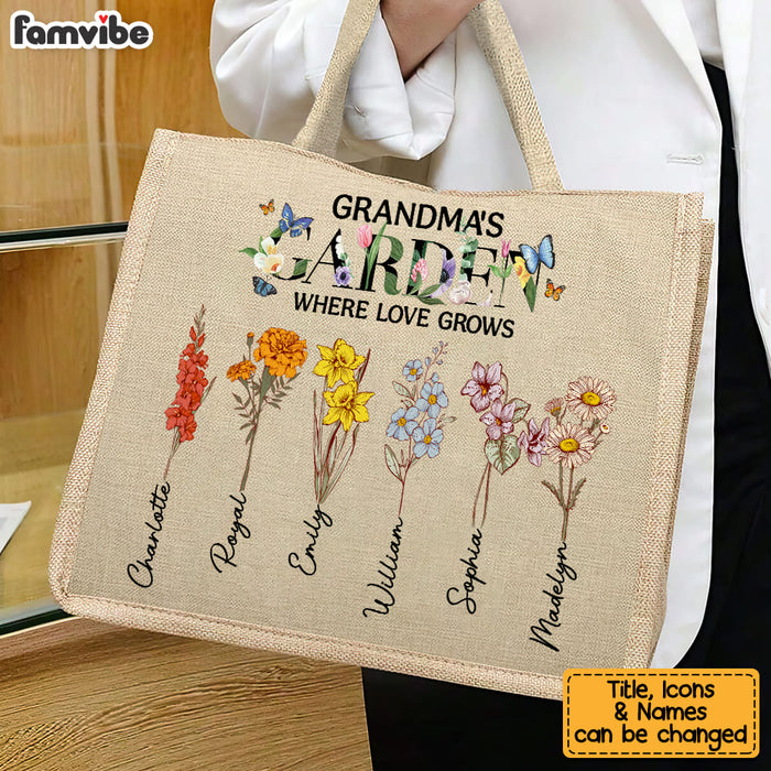 Personalized Gift For Grandma's Garden Linen Jute Shopping Bag 32404 1