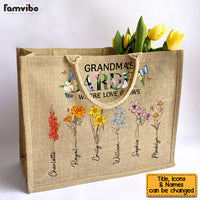 Personalized Gift For Grandma's Garden Linen Jute Shopping Bag 32404 thumb 1