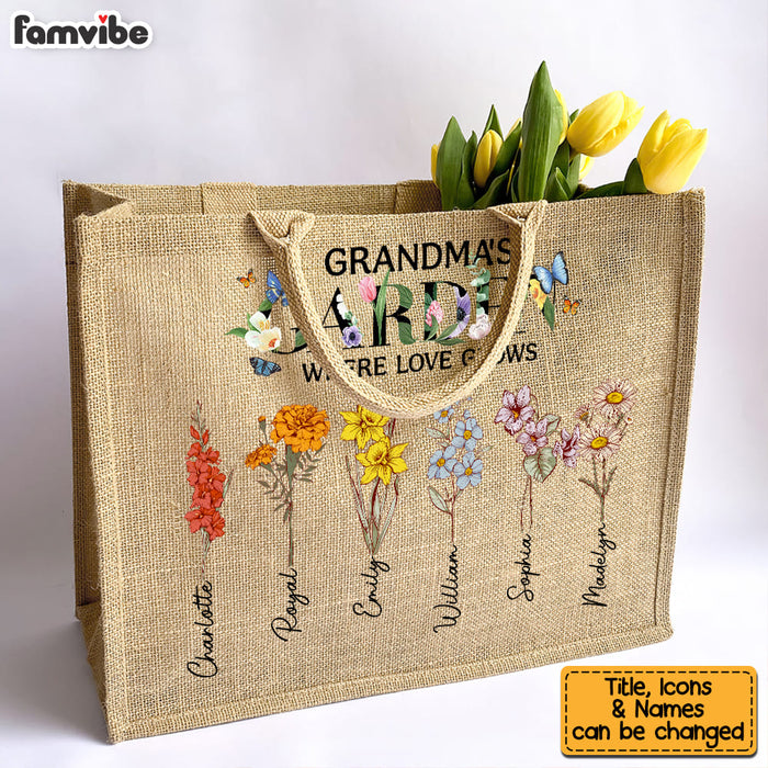 Personalized Gift For Grandma's Garden Linen Jute Shopping Bag 32404 1