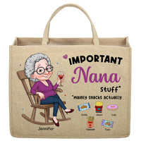 Personalized Gift For Grandma Important Stuff Linen Jute Shopping Bag 32422 thumb 1