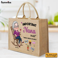 Personalized Gift For Grandma Important Stuff Linen Jute Shopping Bag 32422 thumb 1