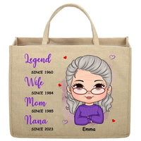 Personalized Mother's Day Gift Legend Wife Mom Nana Linen Jute Shopping Bag 32449 thumb 1