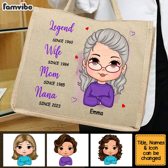 Personalized Mother's Day Gift Legend Wife Mom Nana Linen Jute Shopping Bag 32449 1