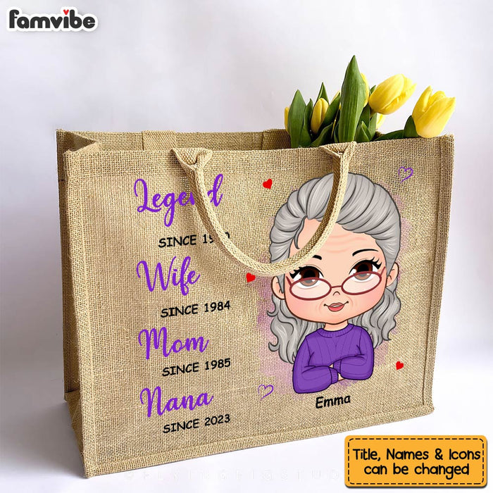 Personalized Mother's Day Gift Legend Wife Mom Nana Linen Jute Shopping Bag 32449 1