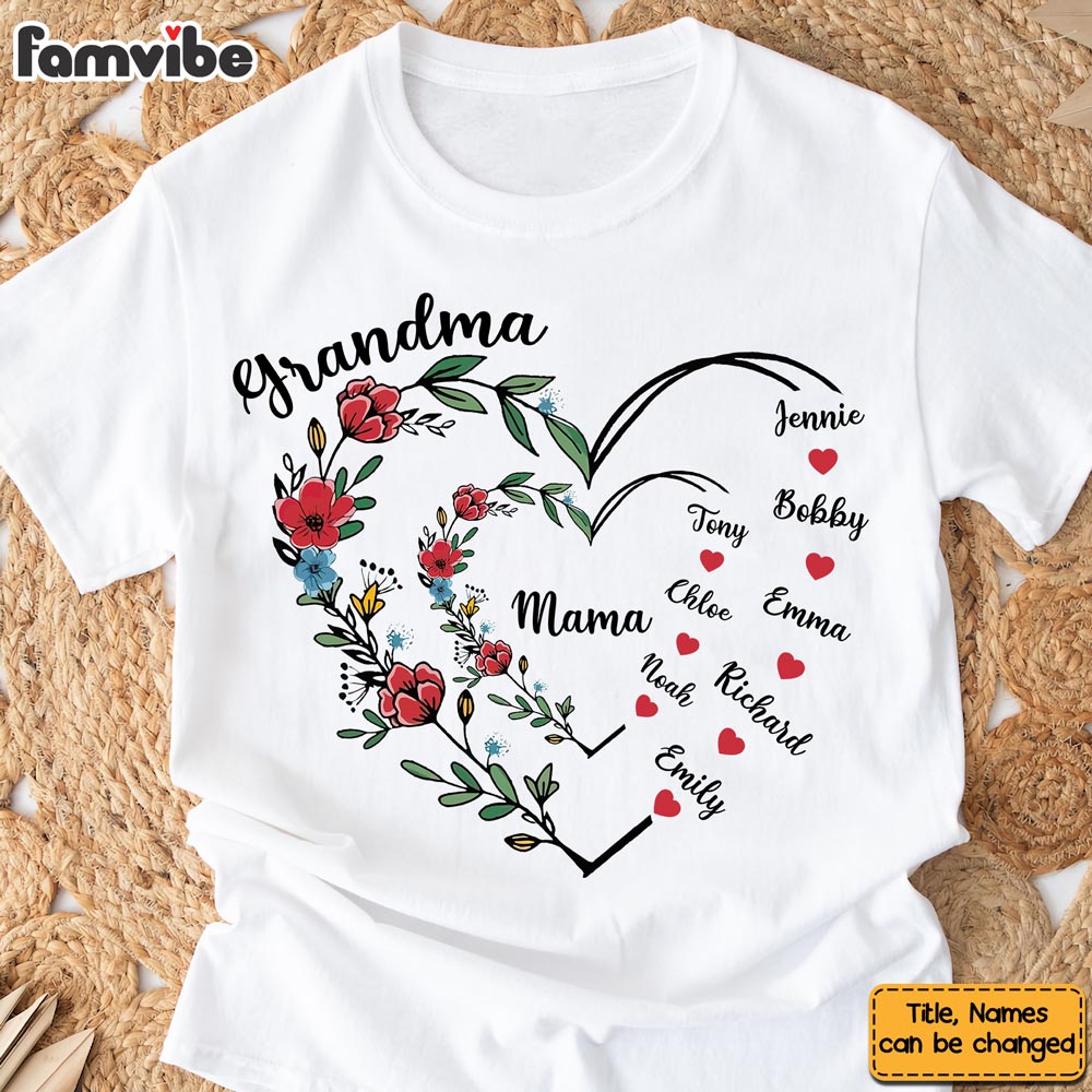 Personalized Gift For Grandma Floral Heart Shirt Hoodie Sweatshirt 32512 Primary Mockup