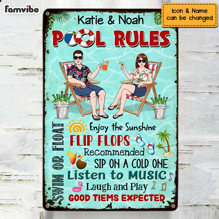 Personalized Family Pool Rules Swim At Your Own Risk Metal Sign JN147 58O47 1