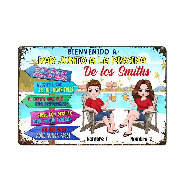 Personalized Family Pool Poolside Outdoor Spanish Metal Sign JR257 24O57 1