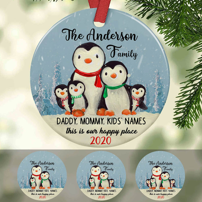 Personalized Ugly Sweater Penguin Family - 6 Christmas Ornament