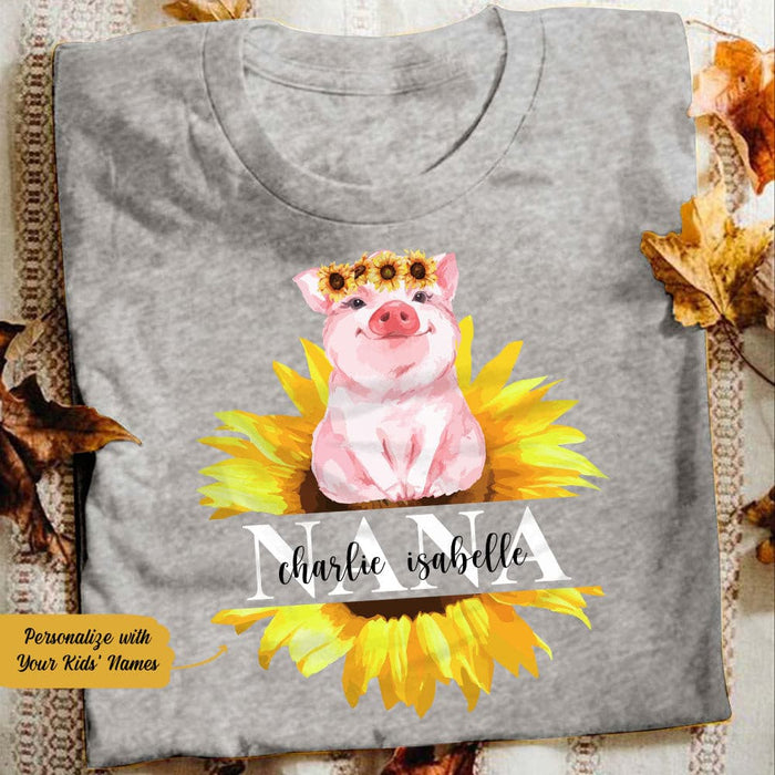 Personalized Grandma Sunflower Pig White T Shirt JN164 95O58 1