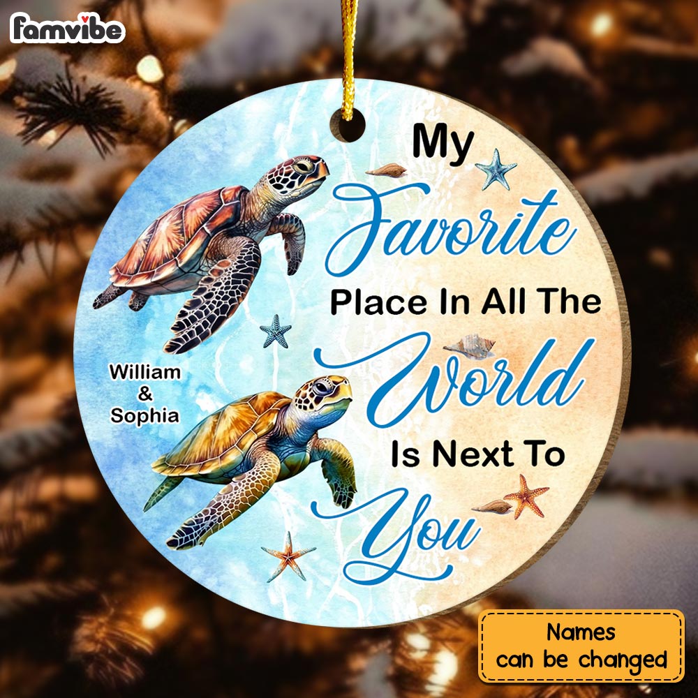 Personalized Couple Turtle Christmas Circle Ornament 30058 Primary Mockup