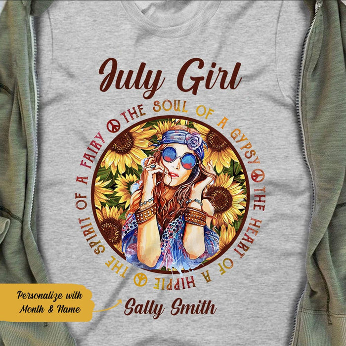 Personalized Hippie July Girl  White T Shirt JN181 30O58 1