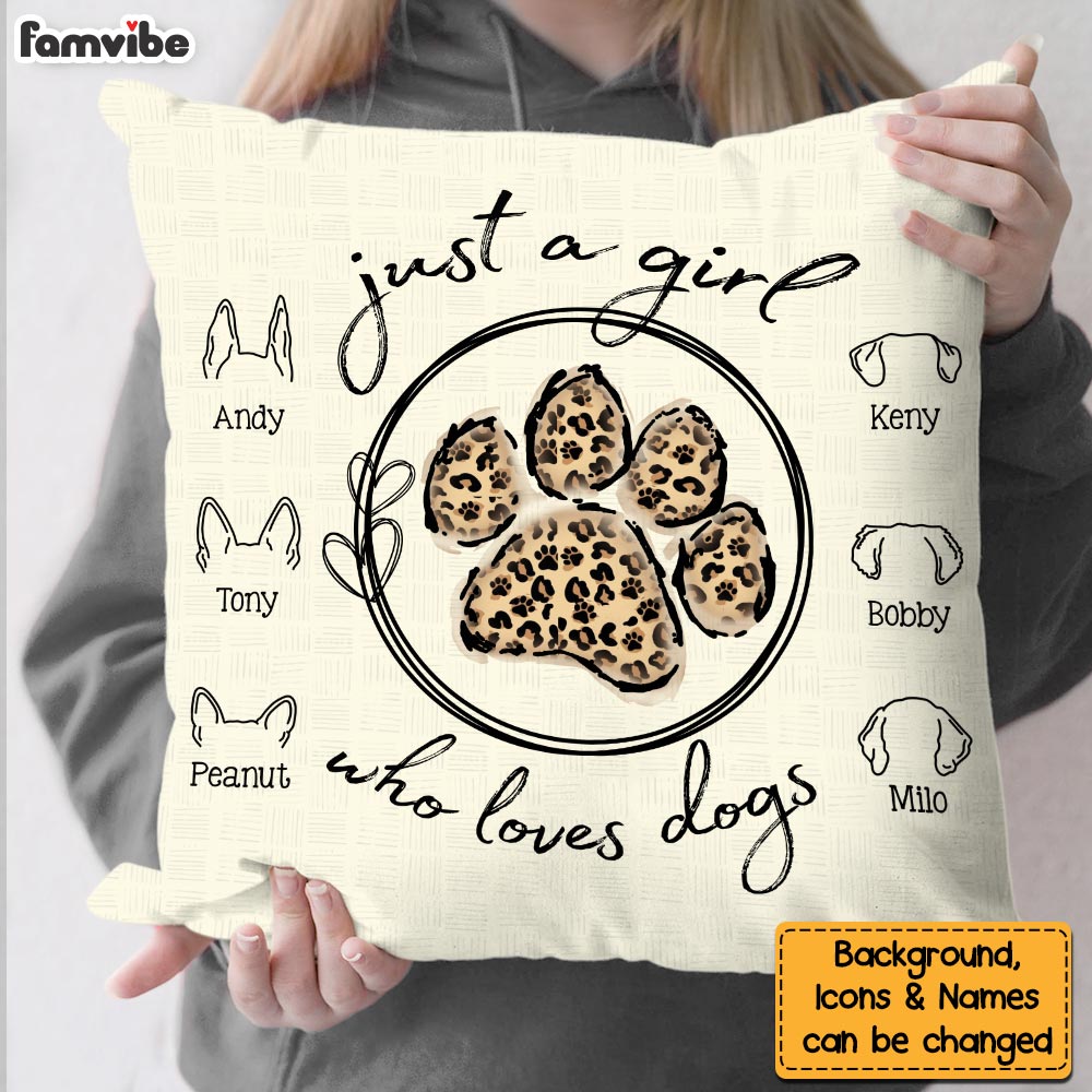 Personalized Gift For Dog Lover Just A Girl Who Loves Dogs Pillow 31512 Primary Mockup