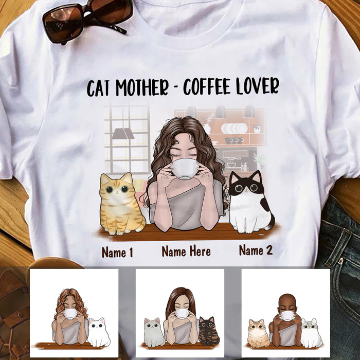 Personalized Coffee Lover Cat Mom T Shirt JR251 65O57 1