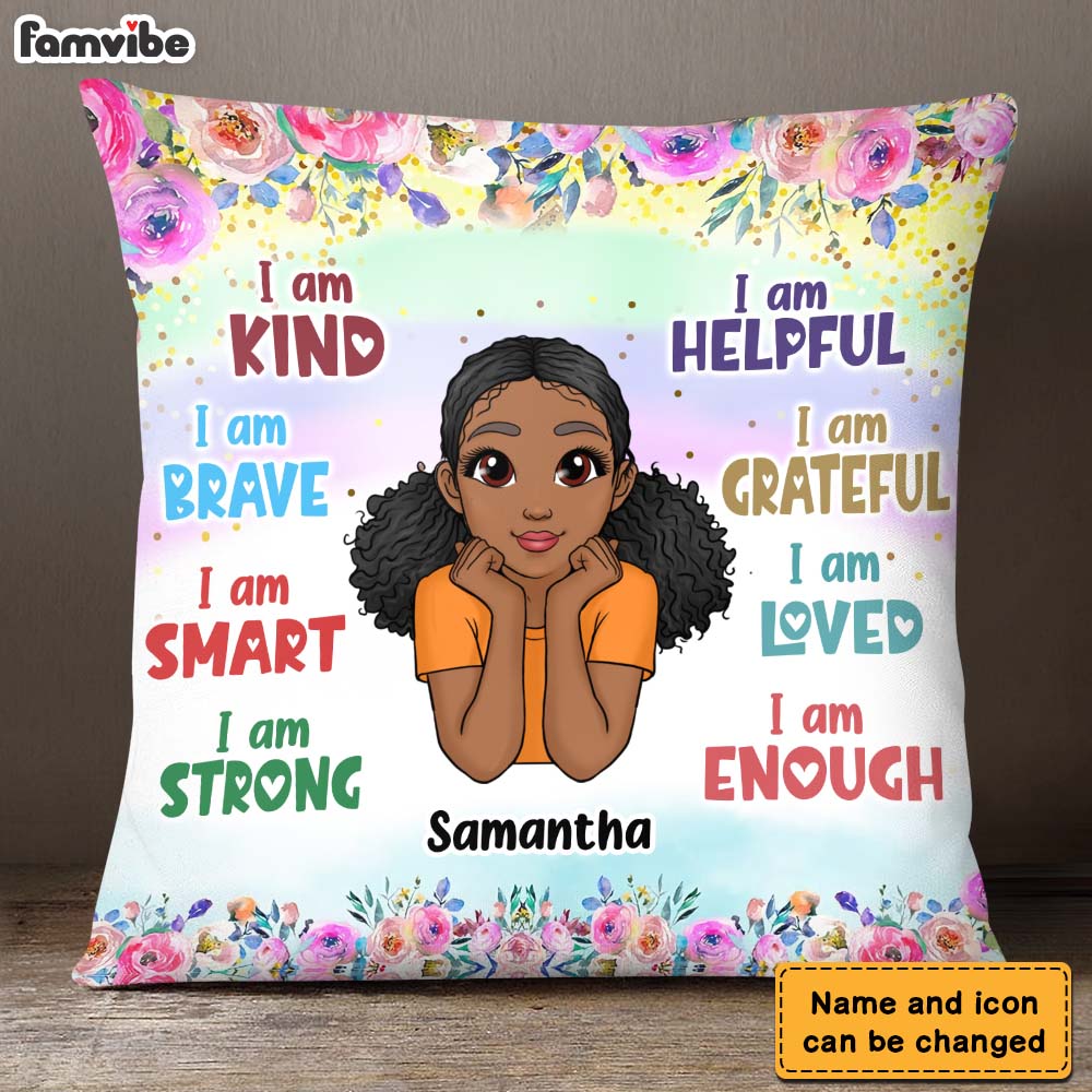 Personalized Daughter Granddaughter Kids Affirmations I Am Kind I Am Smart Pillow 22619 Primary Mockup