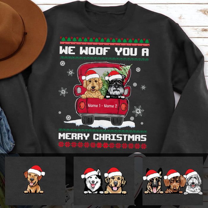 Personalized Merry Christmas Dog Red Truck Sweatshirt NB251 30O34 1