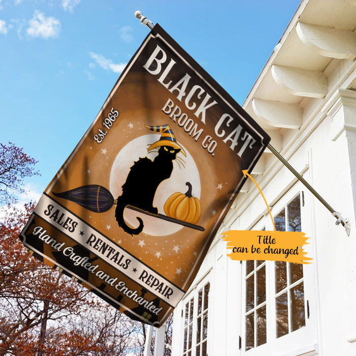 Personalized Black Cat  Broom Company Halloween Flag AG122 87O65 1