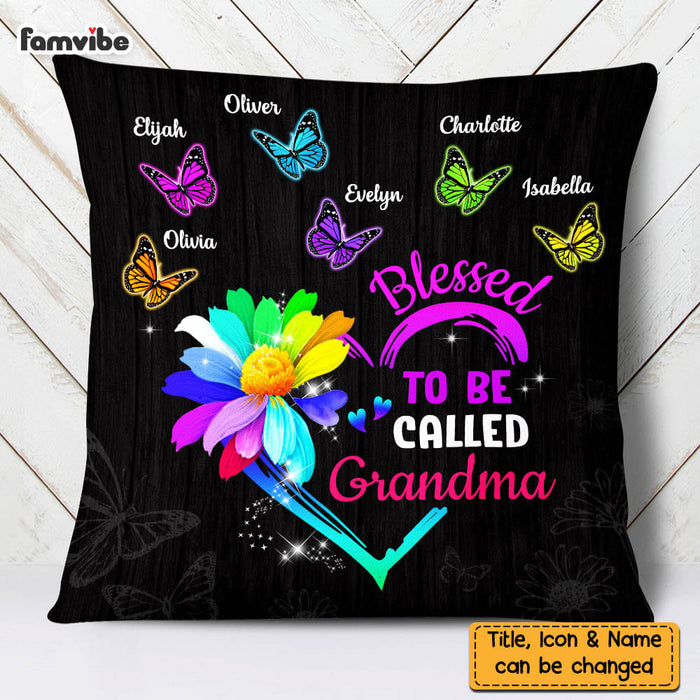 Personalized Blessed To Be Called Grandma Colorful Flower Butterfly Pillow DB101 32O58 1