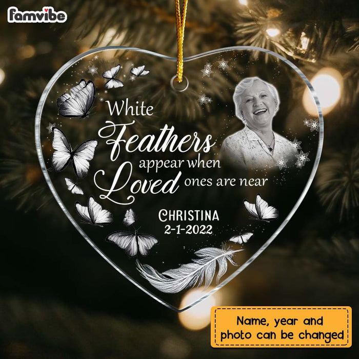 Personalized Memo White Feathers Appear Photo Heart Ornament NB164 32O74 1