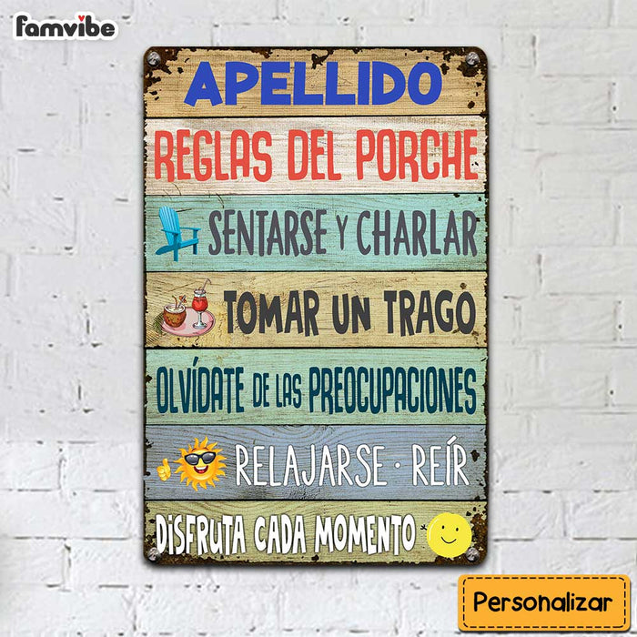 Personalized Family Porch Rule Spanish Metal Sign DB312 81O36 1