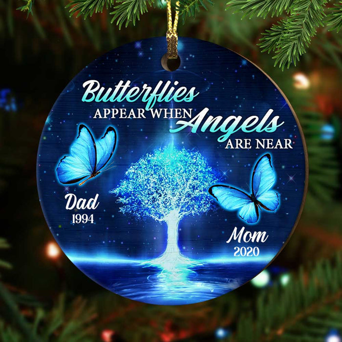 Personalized Blue Butterflies Memorial Mom Dad Ornament OB55 30O53 1