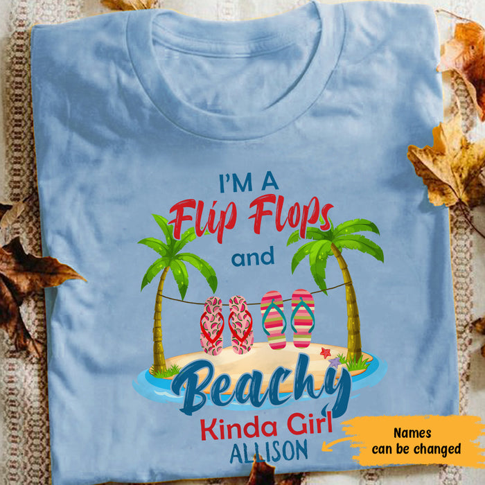 Personalized Beach Flip Flops Girl White T Shirt JN291 95O65 1