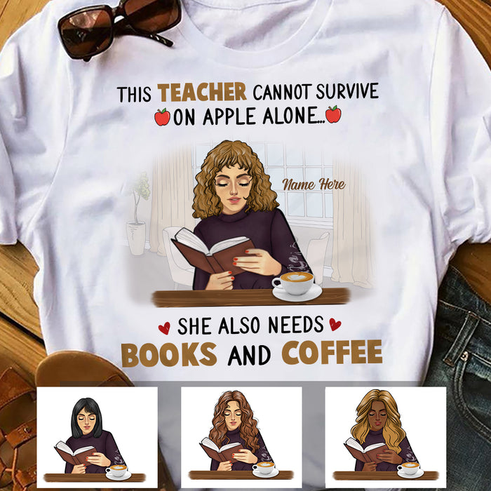 Personalized Teacher Books & Coffee T Shirt JN21 95O34 1