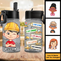 Personalized Inspiring Gift For Grandson I Am Kind Construction Theme Kids Water Bottle 31259 thumb 1