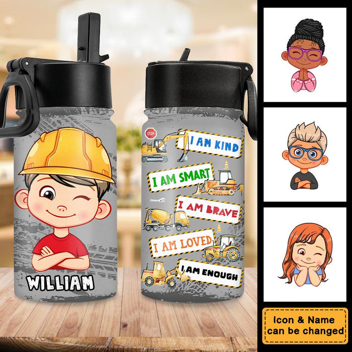 Personalized Inspiring Gift For Grandson I Am Kind Construction Theme Kids Water Bottle 31259 1