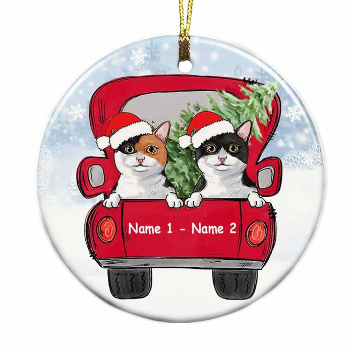 Personalized Cat Red Truck Christmas Circle Ornament OB202 81O34 1
