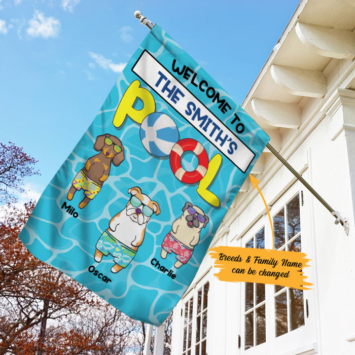 Personalized Welcome To Our Pool Dogs Garden Flag JL71 65O58 1