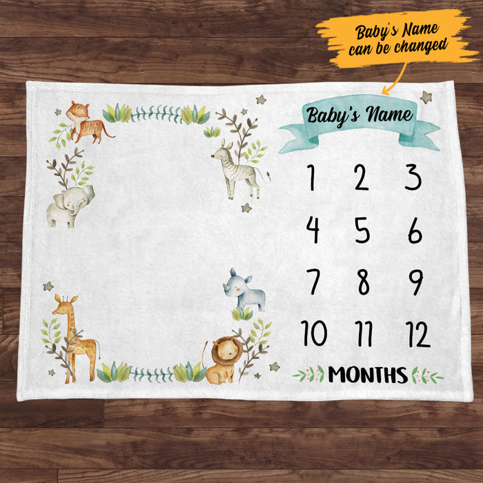 Personalized Animal Baby Milestone Blanket OB231 67O53 1