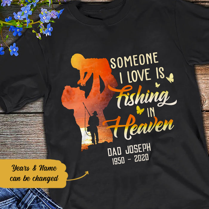 Personalized Memorial Dad Fishing in Heaven T Shirt JL291 65O58 Name Custom Presents Personalized Christmas Gifts by Famvibe
