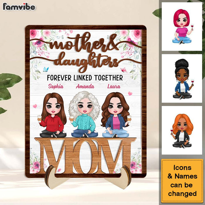 Personalized Gift For Mom Daughter Forever Linked Together 2 Layered Wooden Plaque 31728 1