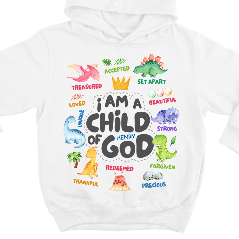 Personalized Gift For Grandson Dinosaur A Child Of God Kid Hoodie - Shirt - Sweatshirt 30216 Mockup White