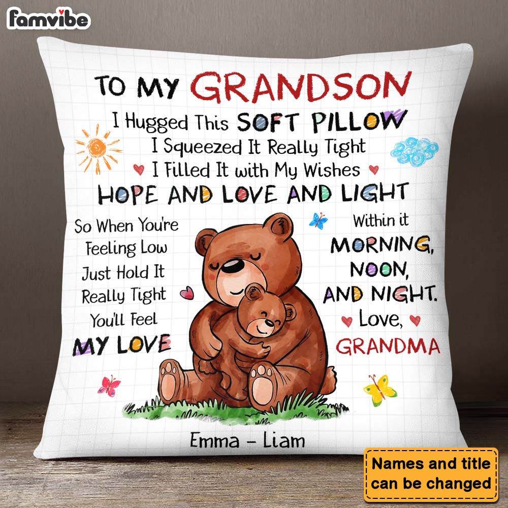 Personalized Gift For Grandson Bear Hug This Pillow 27060 Primary Mockup
