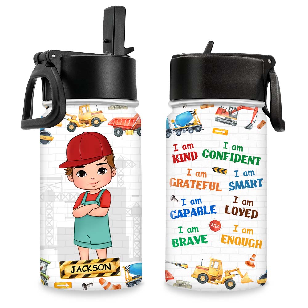 Personalized Gifts For Grandson Construction Machines I Am Kind Kids Water Bottle 31436 Primary Mockup