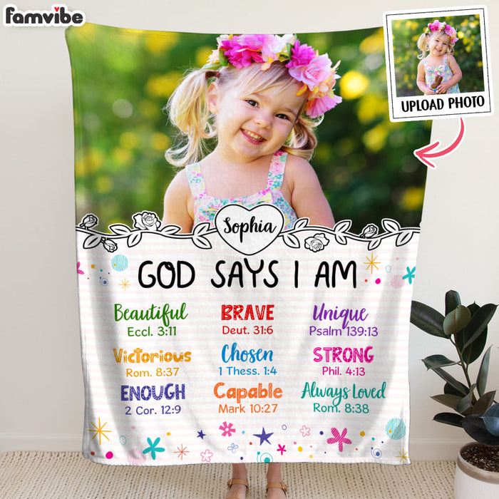 Personalized Inspiring Gift For Granddaughter God Says I Am Photo Blanket 31477 1